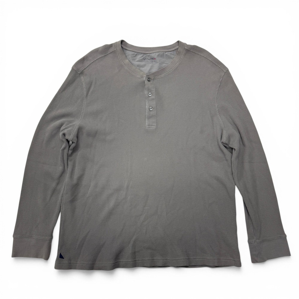 UNTUCKit Mens Gray Waffle Knit Henley Shirt 100% Cotton Long Sleeve XXL